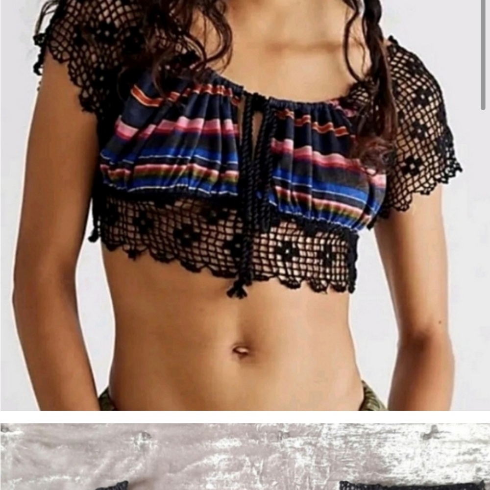 Striped Crochet Trim Crop Top